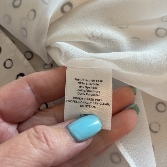 Nordstrom Collection SILK sleeveless dress shift midi dress white blk circles 10 - Picture 13 of 13